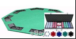 FREE SHUFFLER with Dice Texas Holdem Poker Chip Set 500ct & Folding Table Top