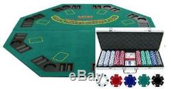 FREE SHUFFLER with Dice Texas Holdem Poker Chip Set 500ct & Folding Table Top