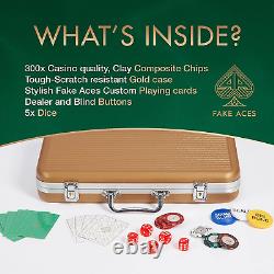 Fake ACES-300 Piece 14 Gram Clay Composite Poker Chip Set with Case. Premium Pla