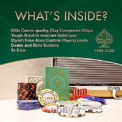 Fake ACES-500 Piece 14 Gram Clay Composite Poker Chip Set, Premium Playing Cards