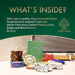 Fake ACES-500 Piece 14 Gram Clay Composite Poker Chip Set with Case. Premium