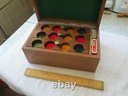 Fine Set of 301 Bakelite Poker Chips withOB Red, Green & Butterscotch Swirls