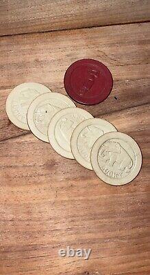 Fine Vintage Poker Chip Set Clay/ Bakelite Inlaid Walnut Box with Caddy-EXC