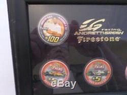 Framed Set 5 Palms 2004 Casino Chips- Andretti Green Racing $100/ $25/ 3-$5