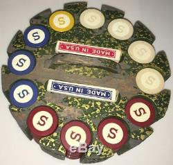 Full Rack 300 Antique 1920's Clay Poker Chips Monogrammed S