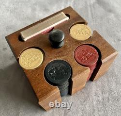 Full Set of Antique Clay Poker Chips Embossed withDog, Cat & Monkey Playing Poker