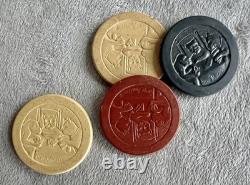 Full Set of Antique Clay Poker Chips Embossed withDog, Cat & Monkey Playing Poker