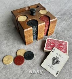 Full Set of Antique Clay Poker Chips Embossed withDog, Cat & Monkey Playing Poker