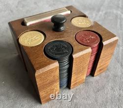 Full Set of Antique Clay Poker Chips Embossed withDog, Cat & Monkey Playing Poker