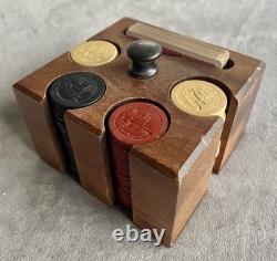 Full Set of Antique Clay Poker Chips Embossed withDog, Cat & Monkey Playing Poker