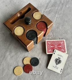 Full Set of Antique Clay Poker Chips Embossed withDog, Cat & Monkey Playing Poker