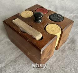 Full Set of Antique Clay Poker Chips Embossed withDog, Cat & Monkey Playing Poker