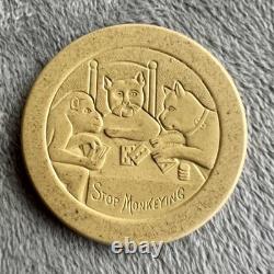 Full Set of Antique Clay Poker Chips Embossed withDog, Cat & Monkey Playing Poker