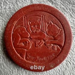 Full Set of Antique Clay Poker Chips Embossed withDog, Cat & Monkey Playing Poker