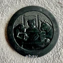 Full Set of Antique Clay Poker Chips Embossed withDog, Cat & Monkey Playing Poker