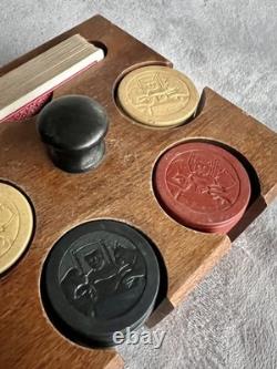 Full Set of Antique Clay Poker Chips Embossed withDog, Cat & Monkey Playing Poker