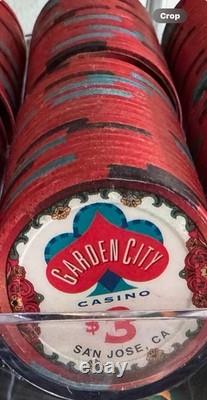 GARDEN CITY CASINO San Jose California Poker Chips $3 Dollar Chip Set 200