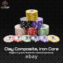 GEMPOKER 14 Gram Clay Poker Chips Set and Professional round Poker Mat for Table