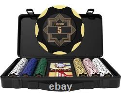 HEITOK Clay Poker Chip Set for Texas Hold'em, 300 PCS with Denominations Prof