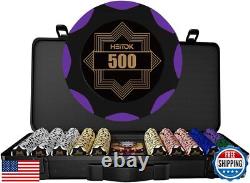 HEITOK Clay Poker Chip Set for Texas Hold'em, 500 PCS with Denominations, Pro