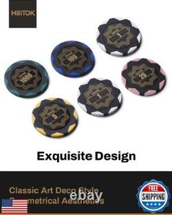 HEITOK Clay Poker Chip Set for Texas Hold'em, 500 PCS with Denominations, Pro
