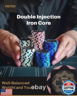 HEITOK Clay Poker Chip Set for Texas Hold'em, 500 PCS with Denominations, Pro