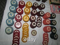 HUGE Set 248 Clay Inlaid Shamrock 4 leaf Clover Poker Chips Rare Colors VTG
