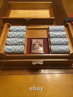 Hand Crafted 3 Piece Oak Poker Set Chips And Cards