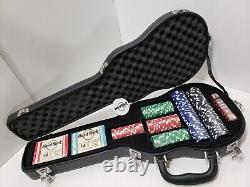 Hard Rock Cafe Guitar Case Poker Set 200 Chips 2 Decks Cards Quality 23x10 Large