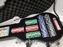 Hard Rock Cafe Guitar Case Poker Set 200 Chips 2 Decks Cards Quality 23x10 Large