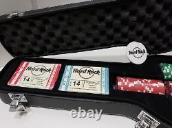 Hard Rock Cafe Guitar Case Poker Set 200 Chips 2 Decks Cards Quality 23x10 Large