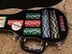 Hard Rock Cafe Guitar Case Poker Set 200 Poker Chips 2 Decks Playing Cards