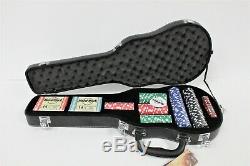 Hard Rock Cafe Guitar Case Poker Set 200 Poker Chips 2 Decks Playing Cards New