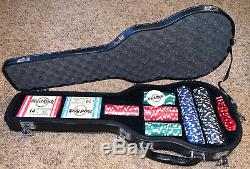 Hard Rock Cafe Guitar Case Poker Set, 200 Poker Chips, 2 Decks Playing Cards, New