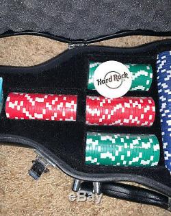 Hard Rock Cafe Guitar Case Poker Set, 200 Poker Chips, 2 Decks Playing Cards, New