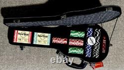 Hard Rock Cafe Guitar Case Poker Set Faux Leather 2 Decks Cards, Chips, 5 Dice