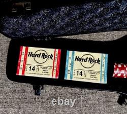 Hard Rock Cafe Guitar Case Poker Set Faux Leather 2 Decks Cards, Chips, 5 Dice