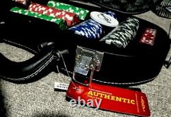 Hard Rock Cafe Guitar Case Poker Set Faux Leather 2 Decks Cards, Chips, 5 Dice