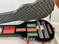 Hard Rock Cafe Poker Set In Guitar Case 200 Chips/2 Deck Cards Brand New