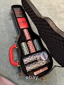 Hard Rock Cafe Poker Set In Guitar Case 200 Chips/2 Deck Cards Brand New