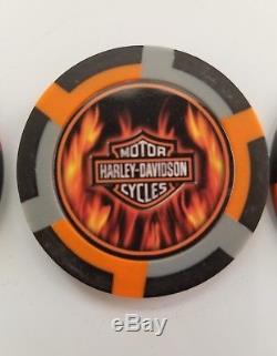 Harley-Davidson Flamed 200 Chip Poker Set Carrying Case Cards Dealer Token Dice
