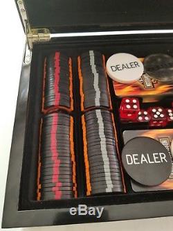 Harley-Davidson Flamed 200 Chip Poker Set Carrying Case Cards Dealer Token Dice