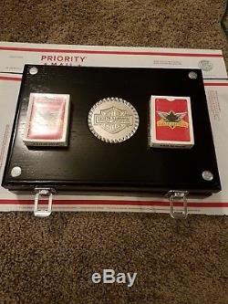 Harley-Davidson Poker Chip Card Set Wooden Case 9.5x13.5in case brand new