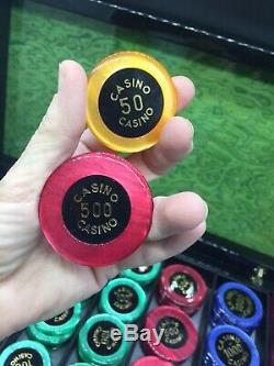 Hector Saxe Paris Designer Logo 173 Chips Poker Set W Dice Marbled Case Casino