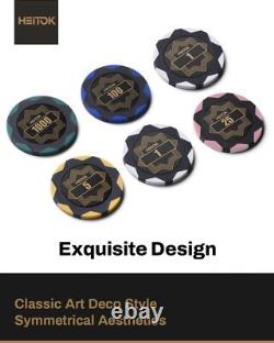 Heitok 500pcs 14g Clay Poker Chip Set with Denominations & High-end Carrying