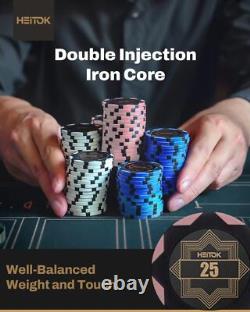 Heitok 500pcs 14g Clay Poker Chip Set with Denominations & High-end Carrying