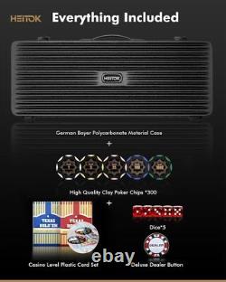 Heitok 500pcs 14g Clay Poker Chip Set with Denominations & High-end Carrying