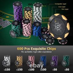 High-Quality 600 PCS Clay Poker Chips Set with Automatic Shuffler and Dices