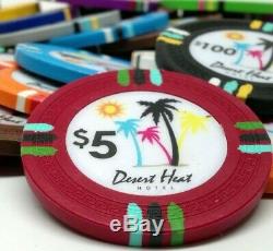 Holdem Poker Chip Set Desert Heat 500 Count 13.5g Mahogany Case