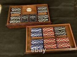 Jack Daniels Very Rare Wooden poker set with Pro clay chips withCard Dealer Shoe